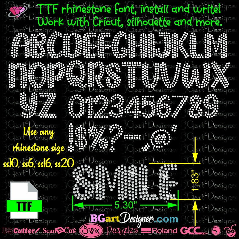 BGART11 Fonts Alphabet Rhinestone, Bling Letters, Ttf, for Cricut and  Silhouette Basic, Rhinestone Template Font 