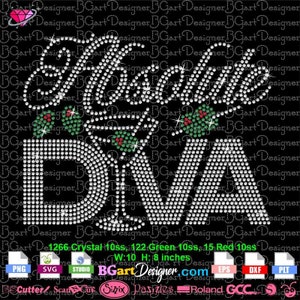 Absolute Diva martini bling Rhinestone svg, eps, quotes, for cricut and silhouette, rhinestone template, cocktail olive rhinestone svg
