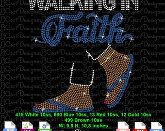 Download SVG digital rhinestone template Walking In Faith Flip flop, silhouette bling cricut, sparkle DIY iron on transfer embellishment