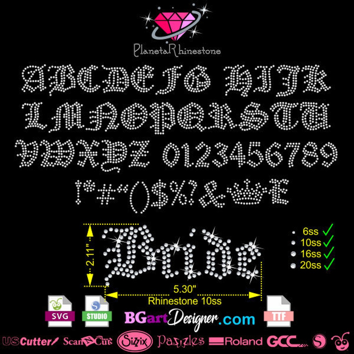 Old English Alphabet Rhinestone Svg EPS for Cricut and - Etsy