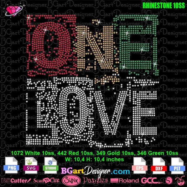 Download One Love Rasta Reggae Rhinestone svg, eps, love Jamaica, for cricut, silhouette, rhinestone template