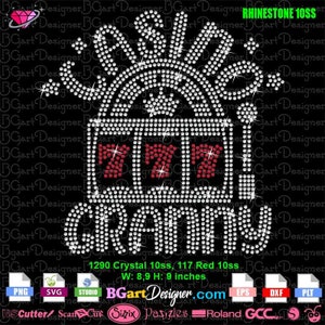 Casino Granny Download SVG digital rhinestone template, birthday slot machine silhouette bling cricut, DIY transfer embellishment