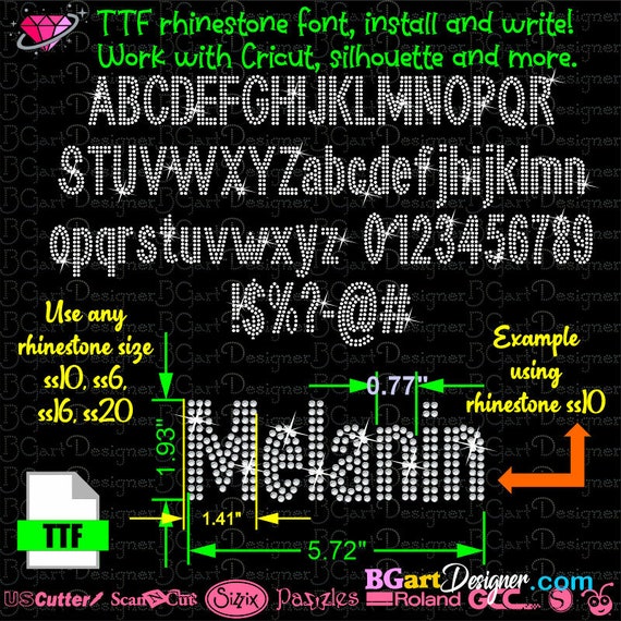 BGART7 Polices Alphabet Strass, lettres bling, ttf, pour cricut et