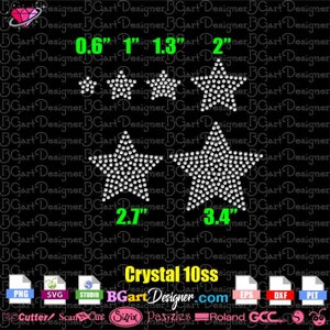 Download SVG digital rhinestone template 6 stars various sizes, small star silhouette bling cricut, medium big star DIY iron on transfer