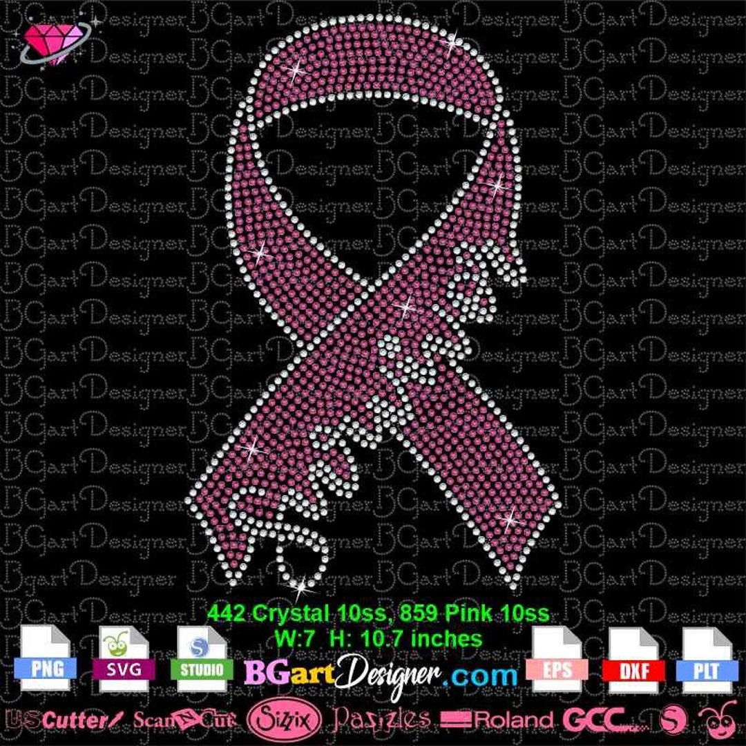 Download Digital Rhinestone Template Survivor Pink Ribbon Svg, Bling ...