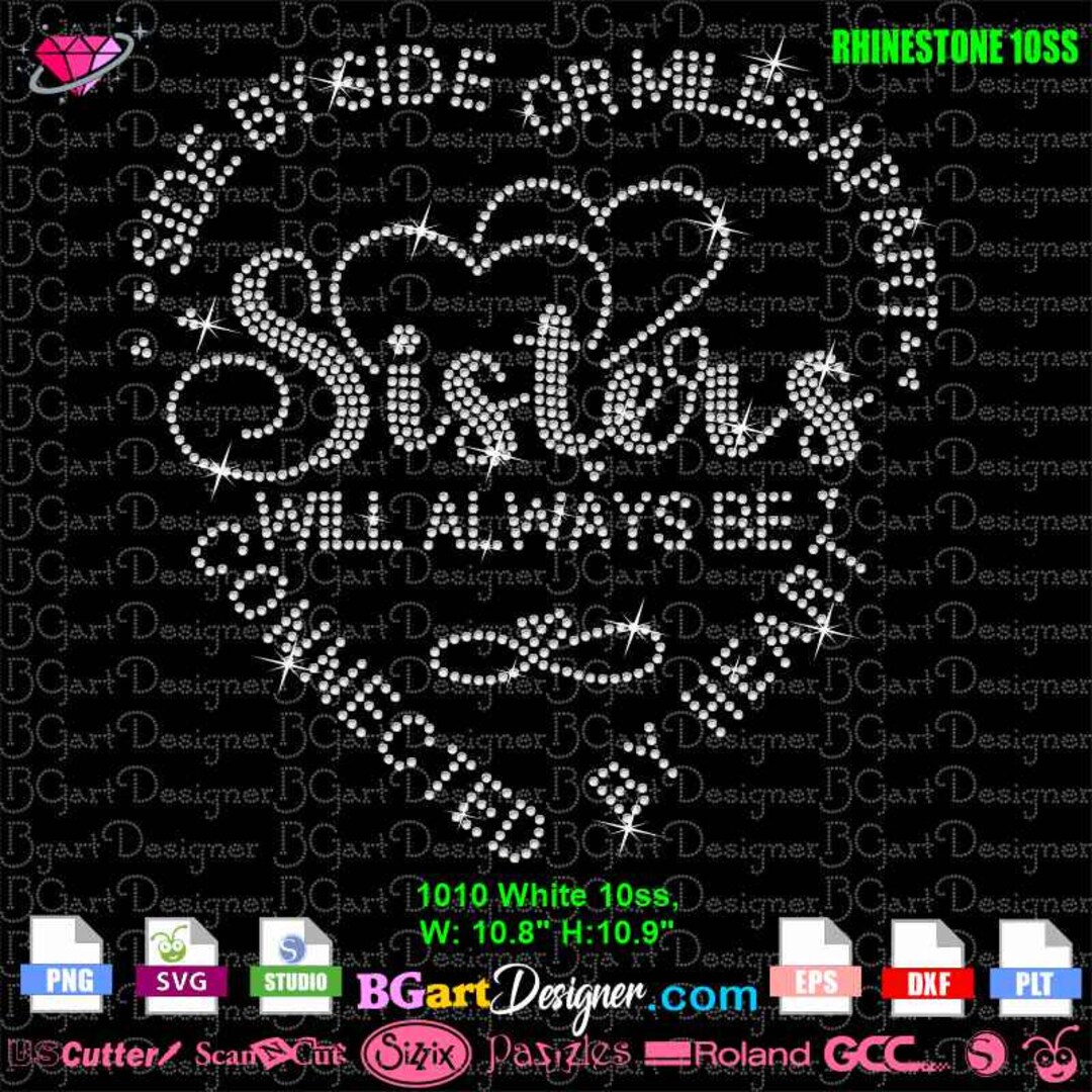 Sisters Connected by Heart Rhinestone Template SVG, Digital Download ...
