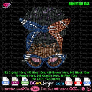 Women messy bun football bandana Download SVG digital rhinestone template, silhouette bling cricut, sparkle DIY iron on transfer shirt