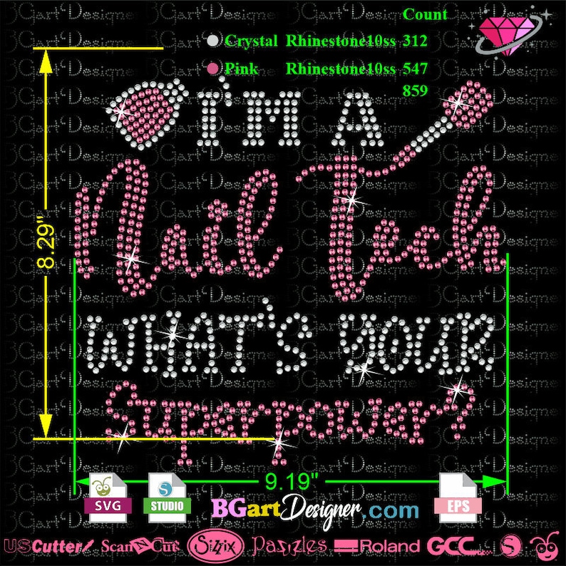 silhouette and more digital rhinestone template I am a nail tech what is your superpower rhinestone download file for cricut
