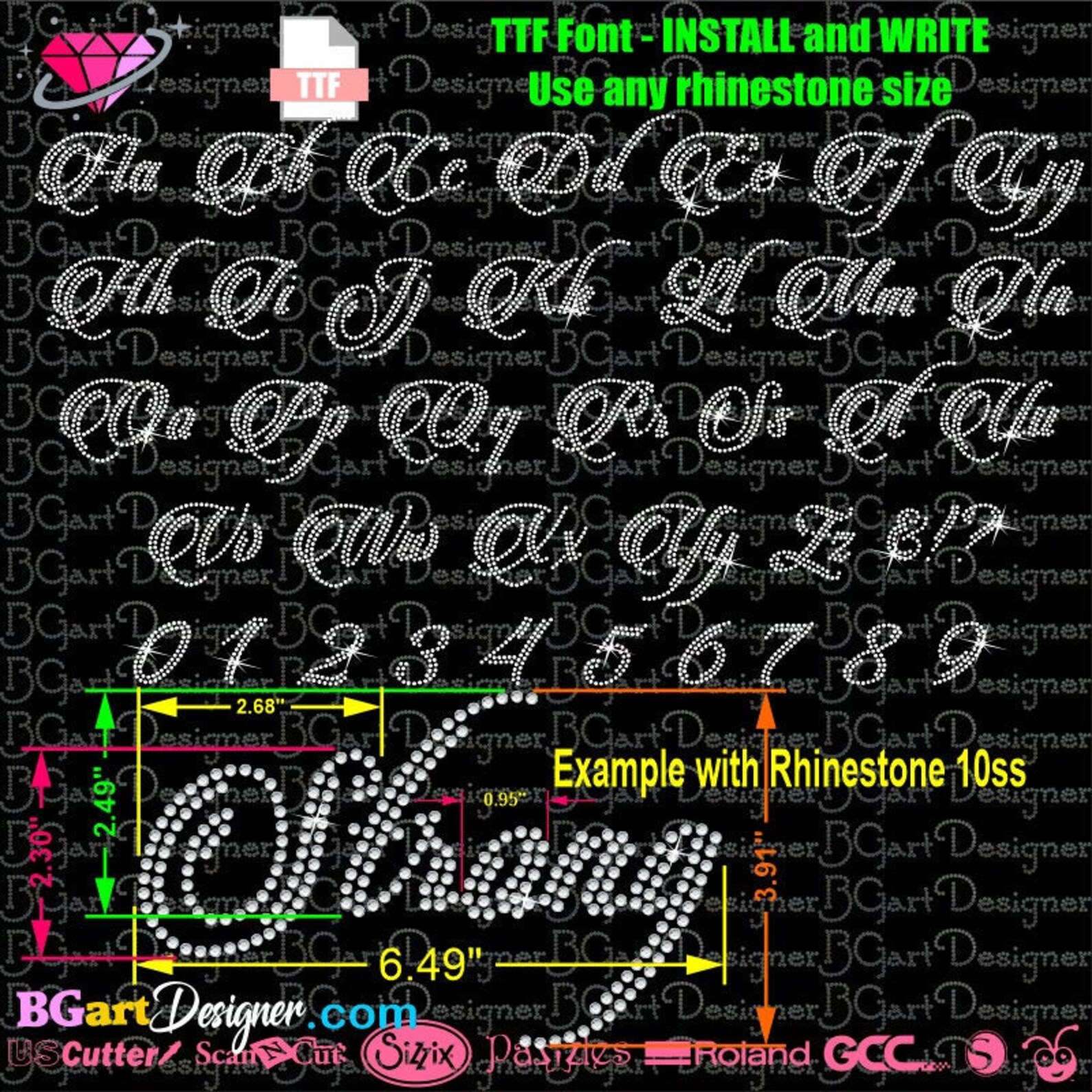 Elegant 3 Fancy/Script cursive Fonts Alphabet Rhinestone Etsy