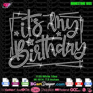 Download It&#39;s my birthday frame rhinestone svg, celebration squad files for cricut, silhouette Bling Rhinestone / cricut template