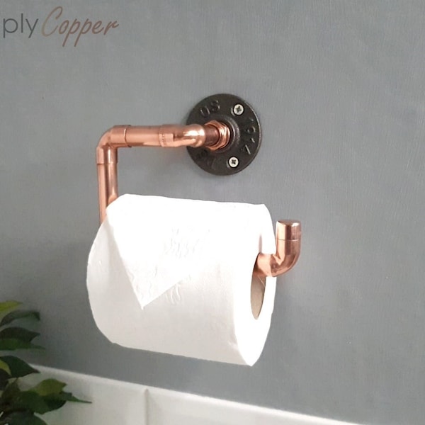 Copper Toilet Roll Holder + Cast Iron Wall Mount (Choice of Colours)