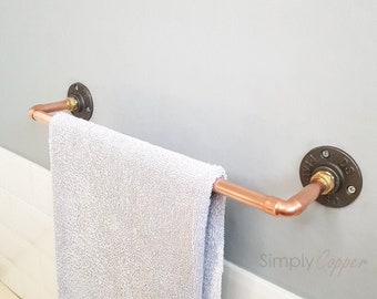 Copper Towel Rail + Cast Iron Wall Mounts - Handmade Industrial Design