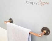 15mm or 22mm Thick Industrial Style Copper Single Towel Rail Cast Iron Wall Mounts