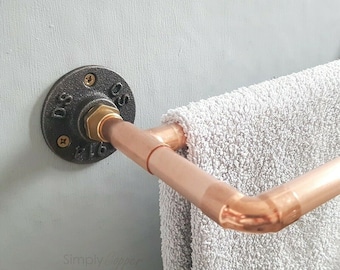 Copper Double Towel Rail / Towel Holder + Cast Iron Wall Mounts