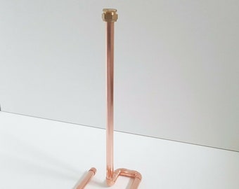 Copper Kitchen Roll/Toilet Roll Holder Stand + Brass Top