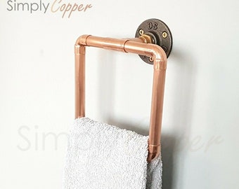 Copper Towel Holder / Towel Ring + Cast Iron Wall Mount - Industrial Design