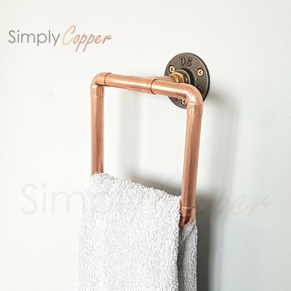 Copper Towel Holder / Towel Ring + Cast Iron Wall Mount - Industrial Design