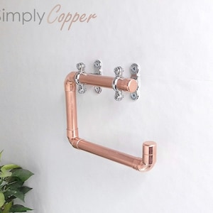 Copper Toilet Roll Holder + Chrome Wall Fixtures - Handmade