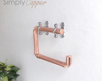 Copper Toilet Roll Holder + Chrome Wall Fixtures - Handmade