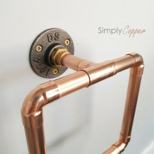 Copper Towel Holder / Towel Ring + Cast Iron Wall Mount - Industrial Design
