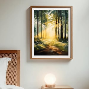 Wald Druck, Aquarell Fine Art Poster, Natur Wand Kunst Poster, Landschaftsmalerei Druck, Wand Kunst Dekor, Sonnendurchflutetes Gemälde,