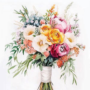 Bouquet da sposa personalizzato, dipinto di bouquet da sposa, dipinto di fiori ad acquerello, illustrazione di bouquet personalizzato, regalo di anniversario, arte botanica