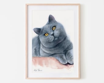 Original Watercolor Cat Painting, Gift for Cat Lover, Watercolor Painting, Cat Portrait,  Cat Art, Animal Art, Watercolor animal, Wall Decor