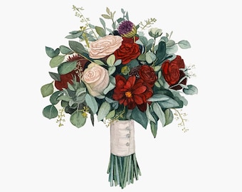 Custom Wedding Bouquet Watercolor Painting: Bridal Art Gift