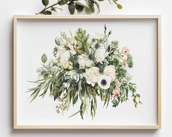 Custom Watercolor Bridal Bouquet Painting, Romantic Floral Anniversary Gift
