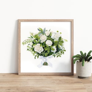 Dipinto di bouquet da sposa personalizzato, regalo di compleanno per la moglie, ritratto di bouquet da sposa ad acquerello, regalo personalizzato dipinto a mano, arte floreale