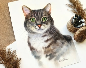 Original watercolor painting, cat portrait, original art, gift for cat lover, watercolor art, cat art, animal art, wall decor