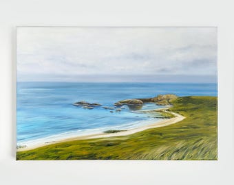 花畑の油絵：キャンバスに描かれた花咲く草原の風景のオリジナルアート