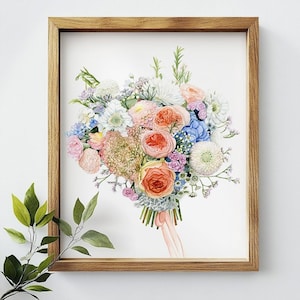Bouquet da sposa personalizzato Dipinto ad acquerello Dipinto di bouquet da sposa Bouquet ad acquerello Dipinto di fiori personalizzato Regalo di nozze Regalo d'arte