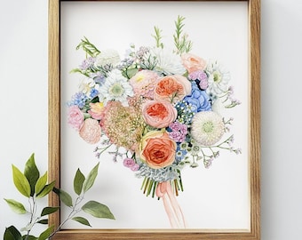 Custom wedding bouquet Watercolor painting Bridal bouquet painting Watercolor bouquet Custom flowers painting Wedding gift Art gift