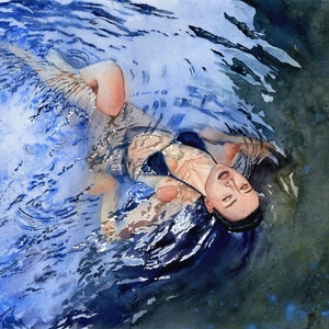 Fine Art Print, Woman in the Water, Watercolor Art, Woman Painting, Ocean Print, Water Print, Sexy Poster, Sexy Print, Sensual Wall Decor