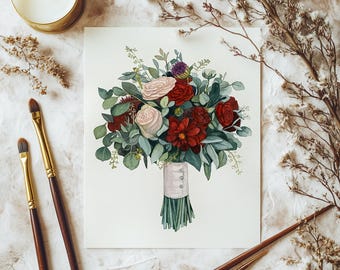 Custom Wedding Bouquet Watercolor Painting: Anniversary Keepsake Gift