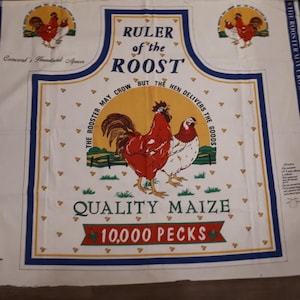 Concord&#39;s Heartland Apron Panel, Ruler of the Roost - NEW Vintage fabric panel - Country Chic Rooster Roosters Kitchen Garden Wear