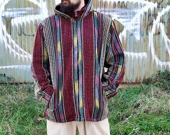 Handgeweven fluwelen jack met capuchon van geheri-katoen: boho-hippiestijl