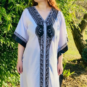 Embroidered Cotton Maxi Kaftan: V-Neck Boho Dress