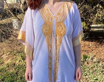 Embroidered Cotton Maxi Kaftan: V-Neck Boho Dress