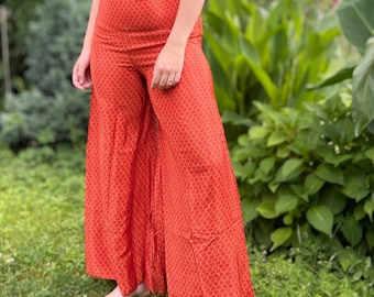 Handmade Boho Chic Silk Palazzo Trousers: Bright Color, Wide Leg