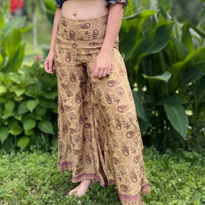 Handmade Boho Chic Silk Palazzo Trousers: Wide Leg Summer Pants