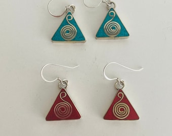 Handcrafted Nepal Earrings: Turquoise, Lapis, Coral & Alpaca Silver