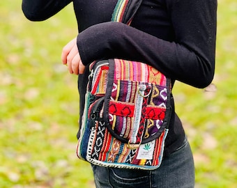 Multipurpose hemp shoulder bag, organic hemp crossbody bag,  festival/party bag, vegan bag, colourful, natural fibre bag, himalayan hemp