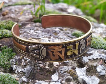 Filigree handcrafted cuff bracelet, tibetan mantra bracelet, ethnic bracelet,  buddhist mantra, om mani padme um, healing bracelet
