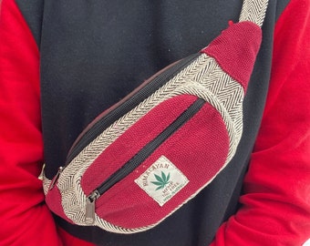 hemp Fanny Pack , vegan Waist Bag, hippie fanny pack, boho style Hip pack, boho Bumbag, cross-body bag, vegan money bag, red-grey colour