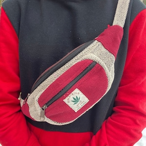 hemp Fanny Pack , vegan Waist Bag, hippie fanny pack, boho style Hip pack, boho Bumbag, cross-body bag, vegan money bag, red-grey colour