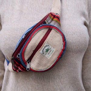 hemp multicolour Fanny Pack, vegan Waist Bag, hippie bumbag, boho style Hip pack,  cross-body bag, vegan money bag, Himalayan hemp