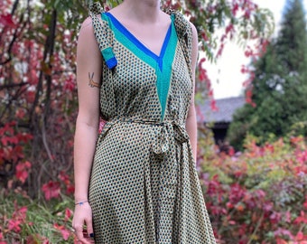 Boho Silk Jumpsuit: Sleeveless Indian Sari Blend, Adjustable Fit