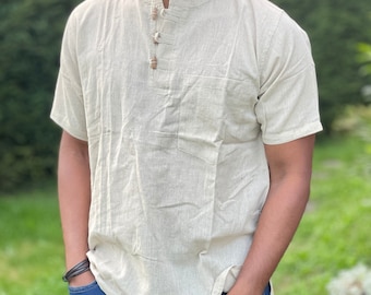 Handwoven Khadi Cotton Kurta Shirt - Hemp Color Boho Top